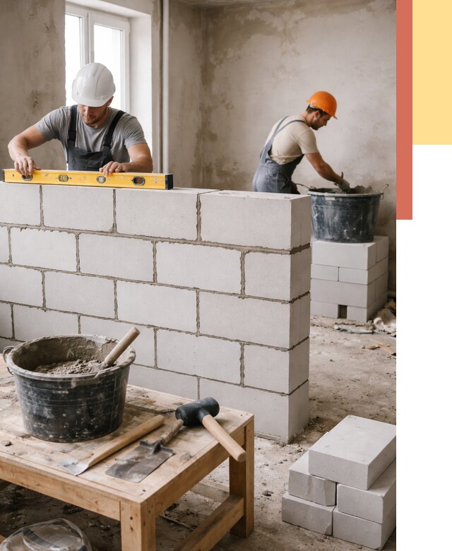 Кладка перегородок из газобетона в Пензе от 3285 руб. под ключ | ОТДЕЛОЧНИК-Пнз