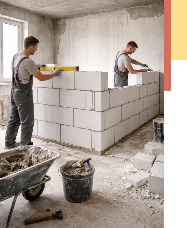 Кладка перегородок из ПГП в Пензе от 2566 руб./м2 — монтаж и возведение под ключ | ОТДЕЛОЧНИК-Пнз