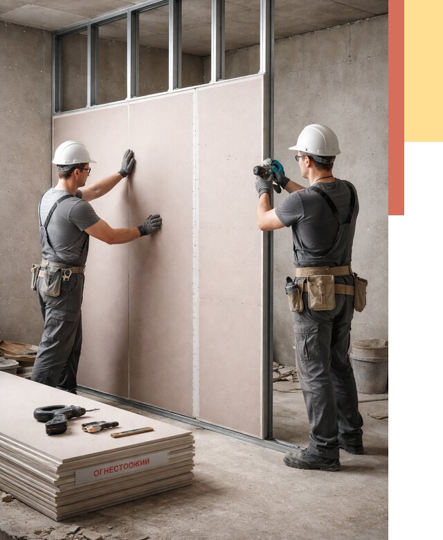 Перегородка из огнестойкого гипсокартона в Пензе от 1899 руб. под ключ | ОТДЕЛОЧНИК-Пнз