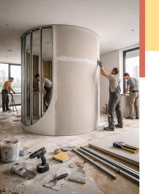 Радиусная перегородка из гипсокартона в Пензе от 2977 руб. под ключ | ОТДЕЛОЧНИК-Пнз