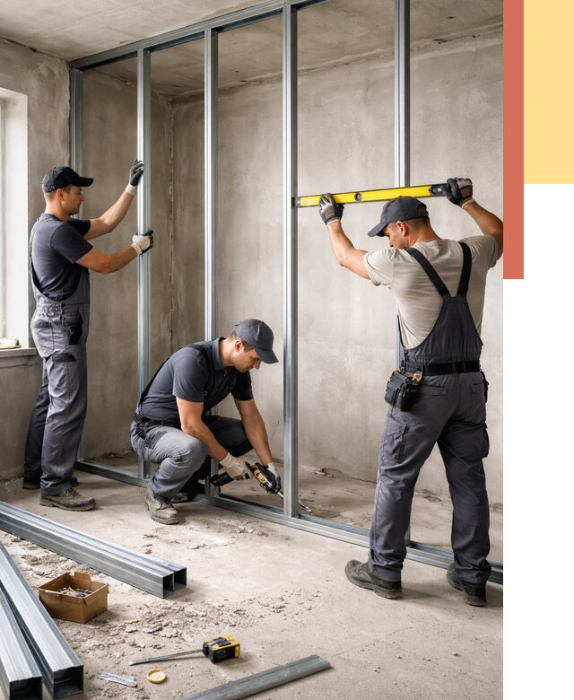 Монтаж каркаса перегородки из профиля в Пензе от 770 руб. | ОТДЕЛОЧНИК-Пнз