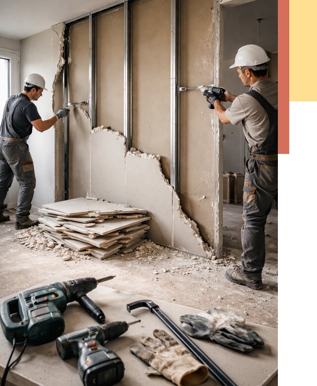 Демонтаж перегородки из гипсокартона в Пензе от 1232 руб. быстро и недорого | ОТДЕЛОЧНИК-Пнз