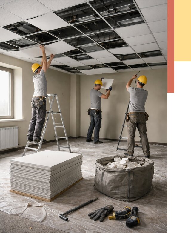 Демонтаж потолка Армстронг в Пензе от 4619 руб. быстро и недорого | ОТДЕЛОЧНИК-Пнз