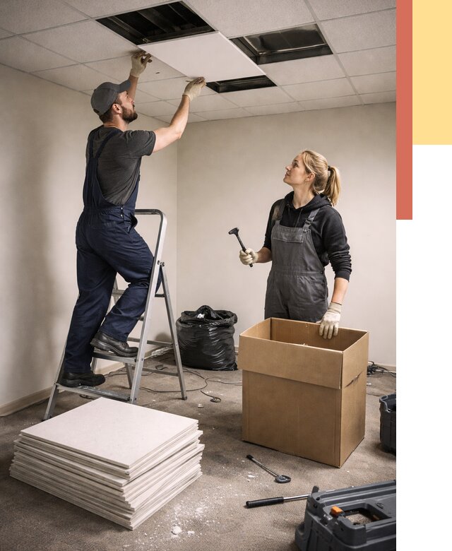 Демонтаж потолочной плитки в Пензе от 4619 руб. быстро и недорого | ОТДЕЛОЧНИК-Пнз