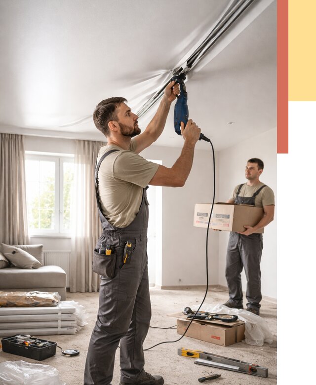 Монтаж сатинового натяжного потолка в Пензе от 3593 руб. | Быстро, недорого — ОТДЕЛОЧНИК-Пнз