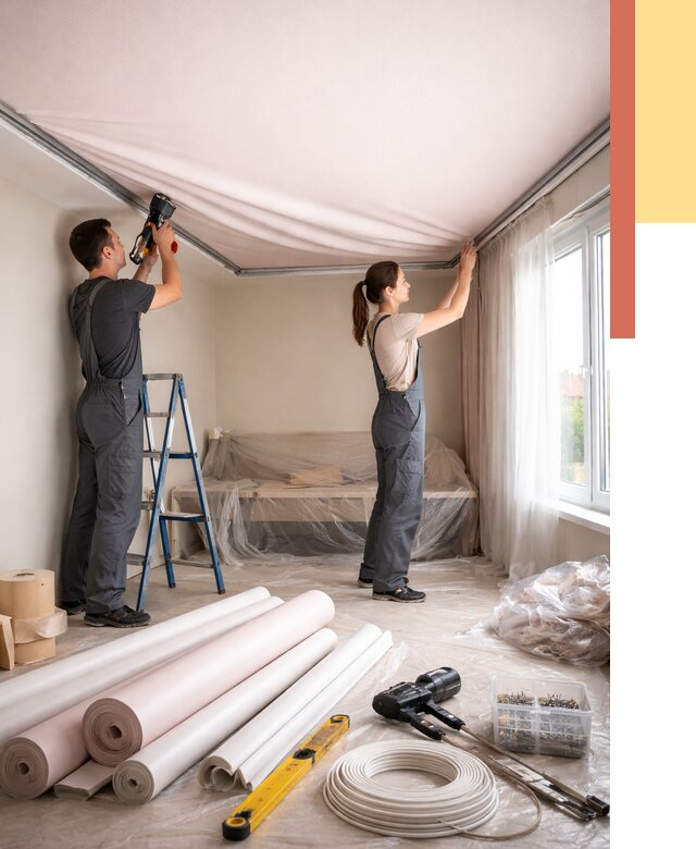 Монтаж цветного натяжного потолка в Пензе от 4311 руб/м² — быстро и недорого | ОТДЕЛОЧНИК-Пнз