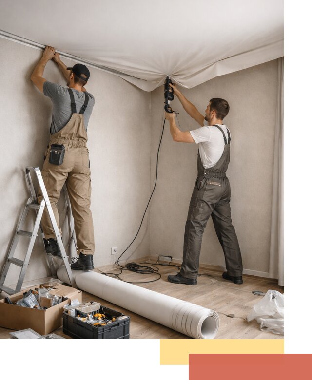 Монтаж цветного натяжного потолка в Пензе за один день