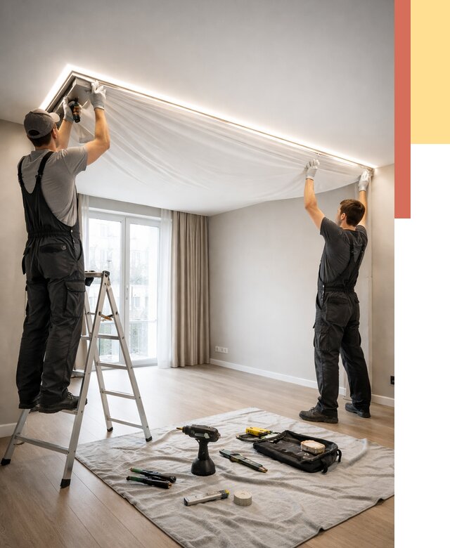 Монтаж парящего натяжного потолка в Пензе от 4619 руб. быстро и недорого | ОТДЕЛОЧНИК-Пнз