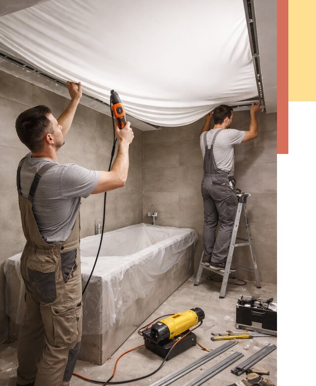 Монтаж натяжного потолка в ванной в Пензе от 1232 руб. под ключ | ОТДЕЛОЧНИК-Пнз