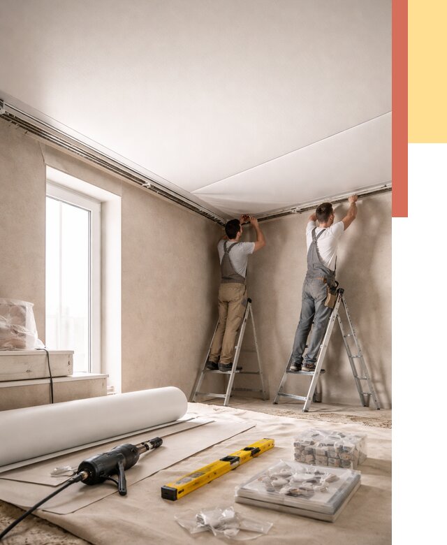 Монтаж натяжного потолка в спальне в Пензе от 3901 руб. под ключ | ОТДЕЛОЧНИК-Пнз