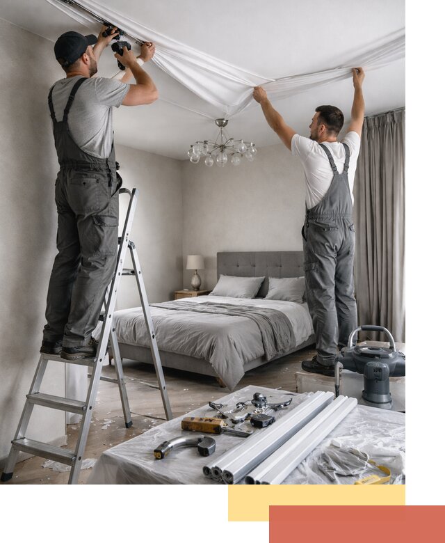 Монтаж натяжного потолка в спальне в Пензе