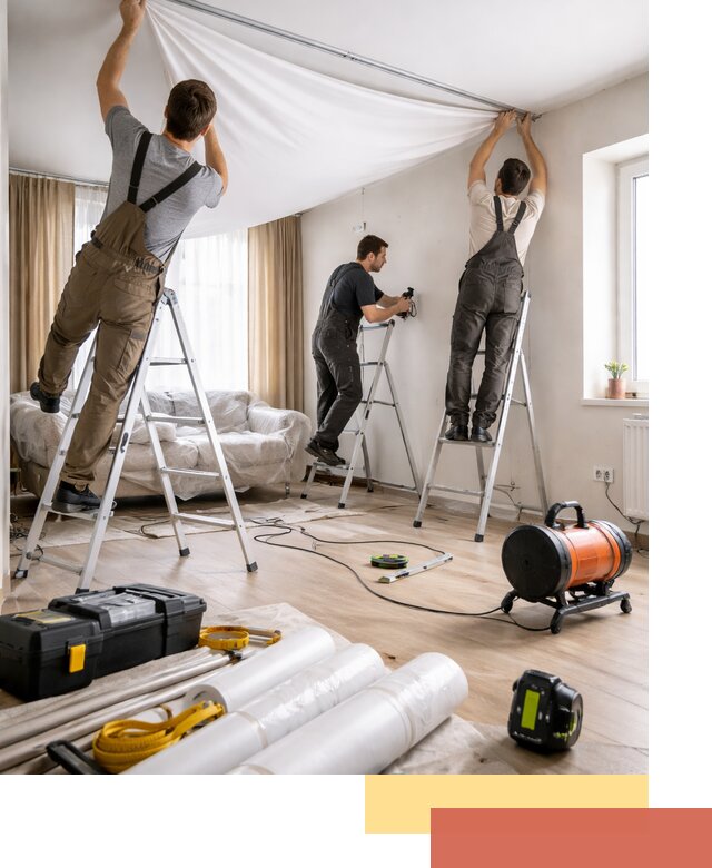 Монтаж натяжного потолка в гостиной в Пензе