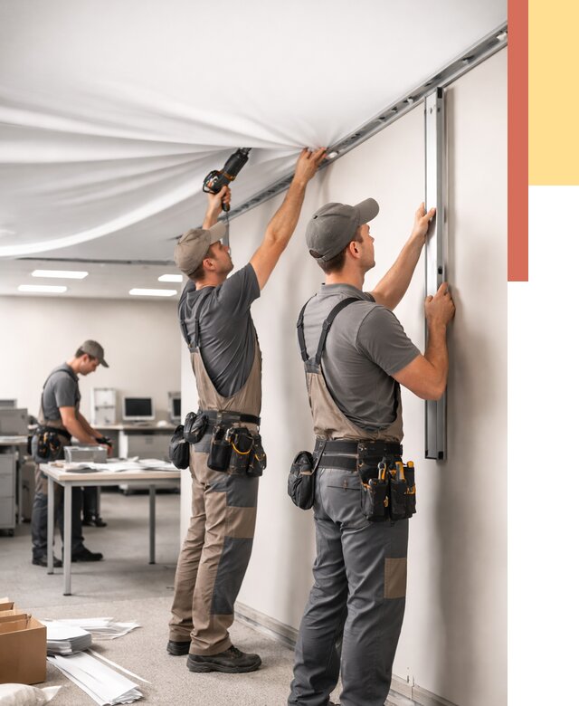 Монтаж натяжного потолка в офисе в Пензе от 462 руб/м² — быстро и недорого | ОТДЕЛОЧНИК-Пнз