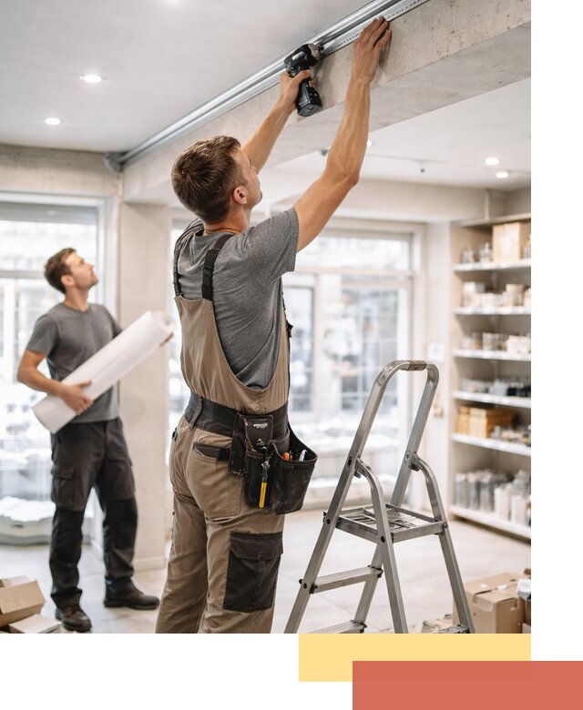 Монтаж натяжных потолков в магазине в Пензе