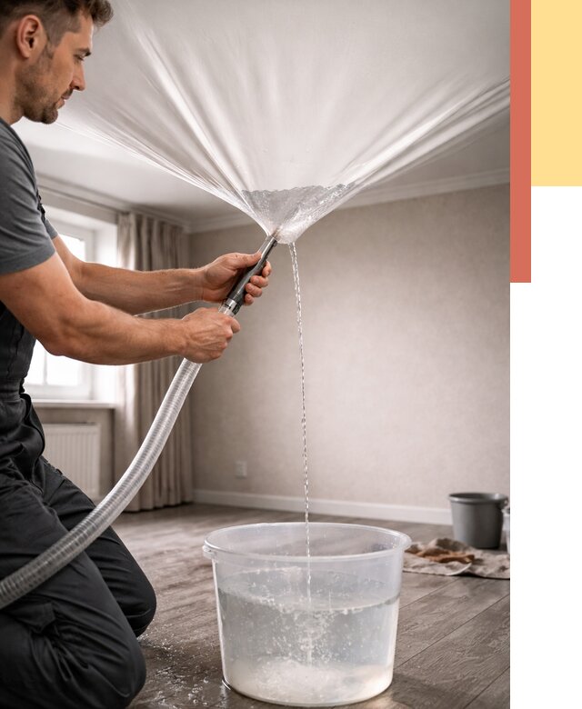 Слив воды с натяжного потолка в Пензе от 2566 руб. быстро и недорого | ОТДЕЛОЧНИК-Пнз