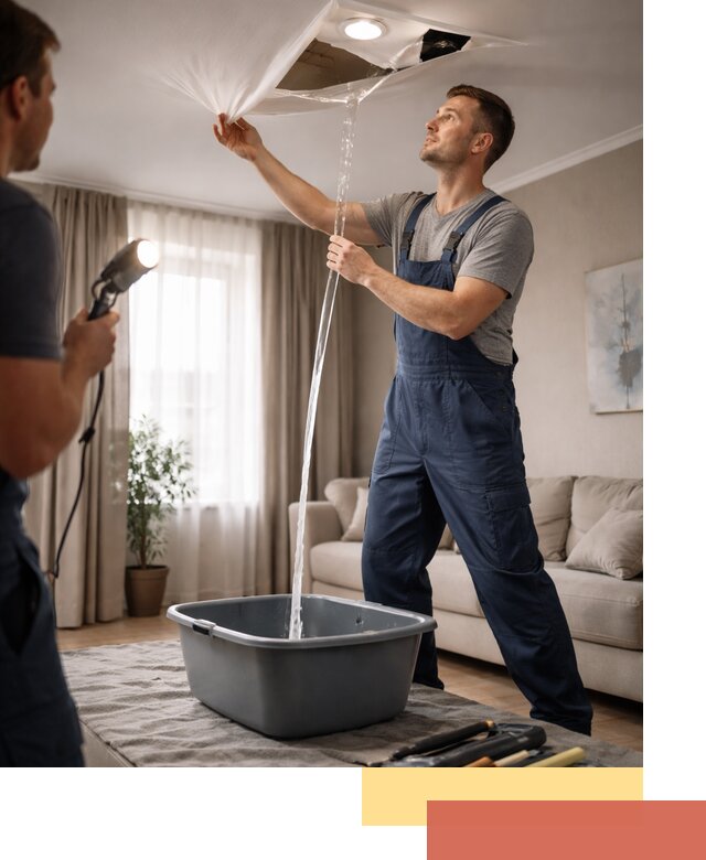 Слив воды с натяжного потолка в Пензе быстро и аккуратно