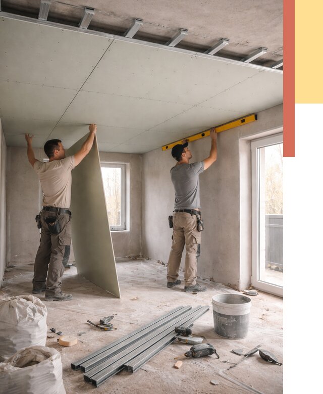 Одноуровневый потолок из гипсокартона в Пензе от 770 руб. — монтаж под ключ | ОТДЕЛОЧНИК-Пнз